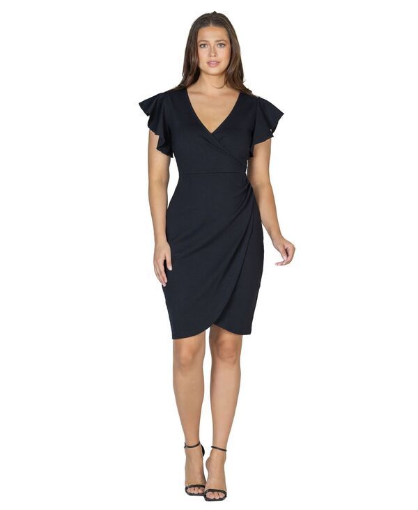24 セブンコンフォート レディース トップス ワンピース Vネック ひざ丈 フリル 24seven Comfort Apparel Womens VNeck Ruffle Sleeve Knee L