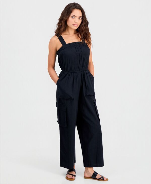 アンドノウディス レディース トップス ジャンプスーツ プチ コットン And Now This Petite Cotton Cargo Jumpsuit Macys Exclusive Black