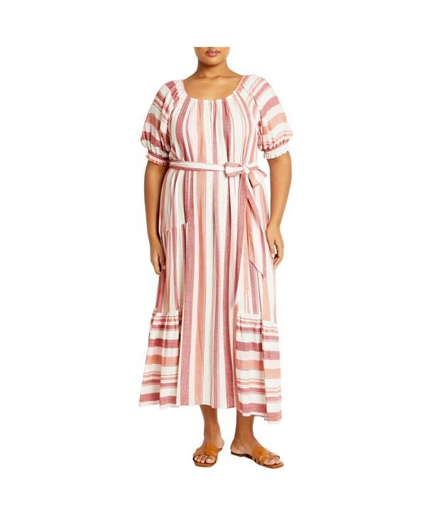 シティーシック レディース トップス ワンピース プラスサイズ CITY CHIC Plusize Jemima Dress Cosmostripe ストライプ