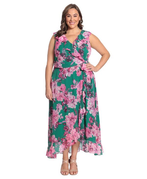 ロンドンタイムス レディース トップス ワンピース シフォン プラスサイズ フリル マキシ London Times Plusize Ruffled Chiffon Maxi Dresspringre