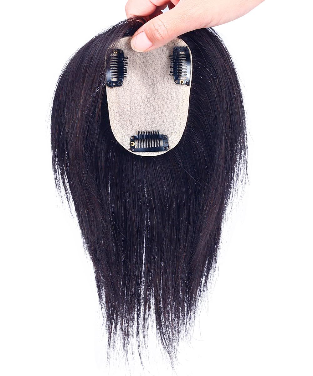 新品 HIYE 部分ウィッグ 人毛100％ リアル 人工皮膚 自然 軽量 増毛 つむじ付き トップカバー 白髪 薄毛隠し 女性 ヘアピース 円形脱毛 ハゲ隠し 医療用ウィッグ 黒髪 横7cm縦10cm パッツンバング (15CM 自然色)