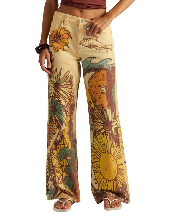 フリーピープル レディース ボトムス デニムパンツ プリント ジーンズ Free People Womens Printed StraightLeg Jeans Beach Scene