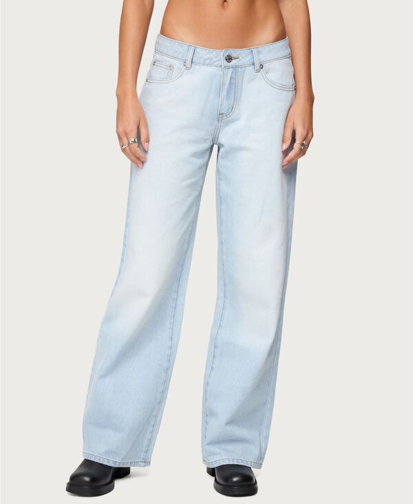 アディクテッド レディース ボトムス デニムパンツ ローライズ ジーンズ Edikted Womens Magdacid Wash Low Rise Baggy Jeans Lightblue ブルー