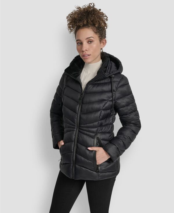 ダナ キャラン ニューヨーク レディース アウター コート DKNY Womenstand Collar ZipperFront Coat Black ブラック