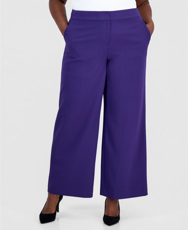 タハリエーエスエル レディース ボトムス カジュアルパンツ プラスサイズ Tahari ASL Plusize MidRise WideLeg Pants Regal Purple パープル
