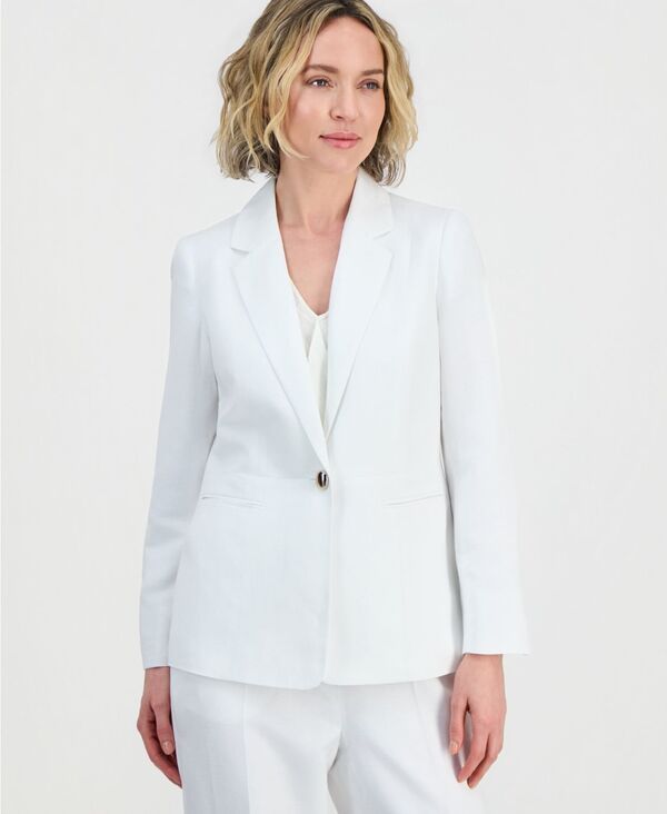 カスパール レディース アウター ジャケット・ブルゾン ブレザー リネン Kasper Womens Linenotched Collar OneButton Blazer Lily White ホワ