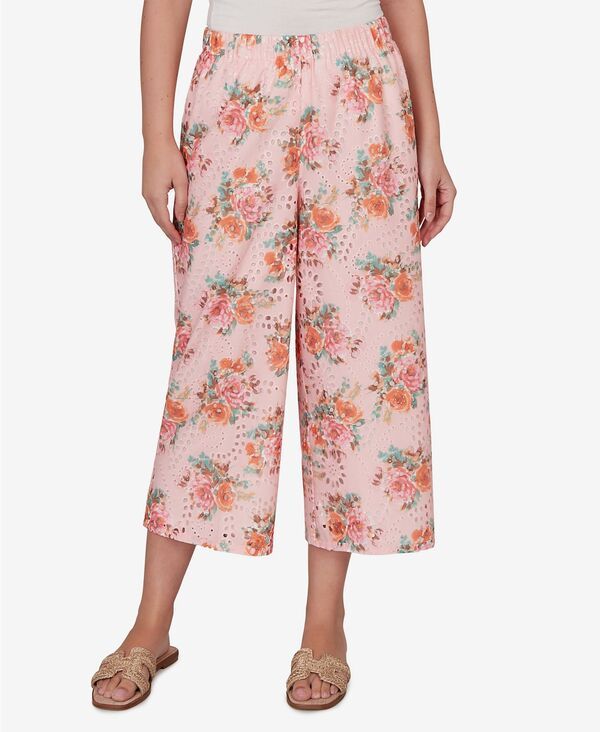 ルビーアールディー レディース ボトムス カジュアルパンツ フラワー柄 プチ キャップ フラワー Ruby Rd Petite Floral Eyelet PullOn Capri Pants Lig