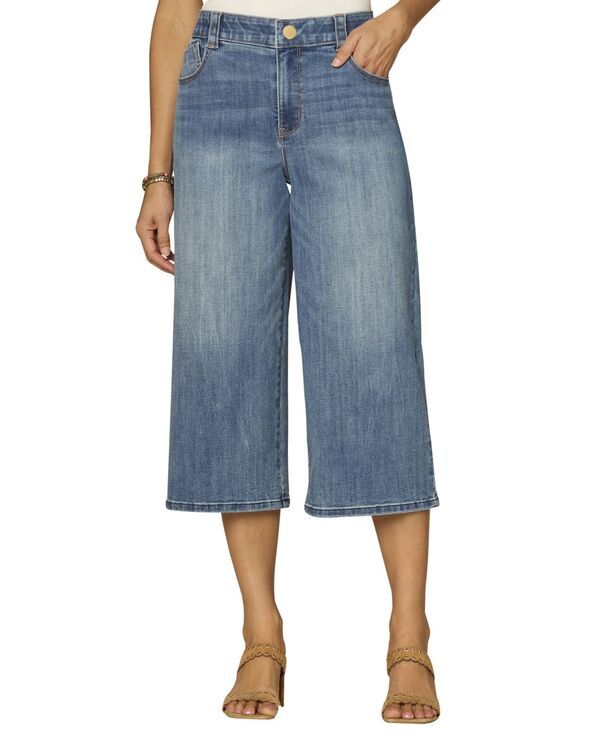 デモクラシー レディース ボトムス デニムパンツ プチ キャップ ジーンズ Democracy Petite HighRise WideLeg Capri Jeans Mid Blue ブルー