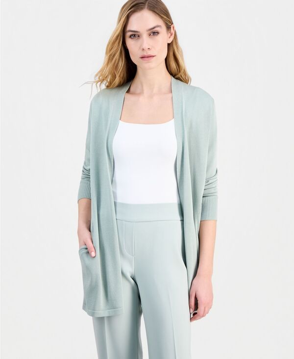 アンクライン レディース アウター ニット・セーター カーディガン Anne Klein Womens OpenFront Rib Pocket Cardigan Soft Aloe