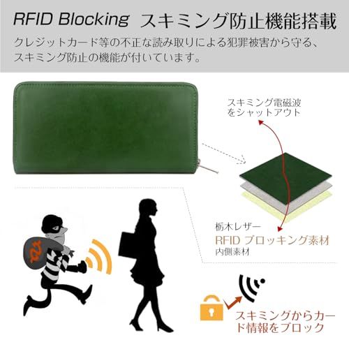 【新品】財布 メンズ 長財布 栃木レザー 一流の革職人が作る 本革 大容量 スキミング防止 ラウンドファスナー 男性 ウォレット 小銭入れ 紳士用 牛革 さいふ (Green) 26cf41c4