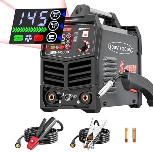 【新品】溶接機 100v 200V 兼用 半自動 145A アーク溶接 ノンガスワイヤー溶接 1台2役 インバーター直流 半自動溶接機 定格使用率60% 小型 軽量 家庭用 初心者向け 電気溶接機 MIG-145LCD 71a7727b