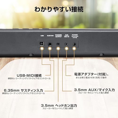 【新品】Alesis 電子ピアノ 88鍵盤 フルサイズ鍵盤 初心者向けピアノレッスン付属 ポータブル スピーカー内蔵 USB-MIDI端子楽譜&タブレット台 電源アダプター 480音色 Recital Play KO 99ad7735