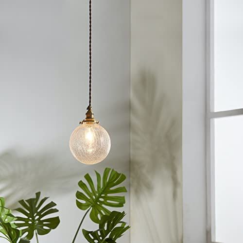 【新品】ペンダントライト ガラス ダイニング 1灯 天井照明 LED照明器具 アンティーク レトロ ヴィンテージ シンプル 真鍮 玄関 トイレ キッチン 食卓 寝室 リビング 階段 ベッドルーム (ダクトレール用, A:クラック型) 94513a73