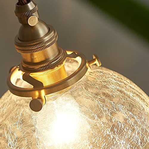【新品】ペンダントライト ガラス ダイニング 1灯 天井照明 LED照明器具 アンティーク レトロ ヴィンテージ シンプル 真鍮 玄関 トイレ キッチン 食卓 寝室 リビング 階段 ベッドルーム (ダクトレール用, A:クラック型) 94513a73