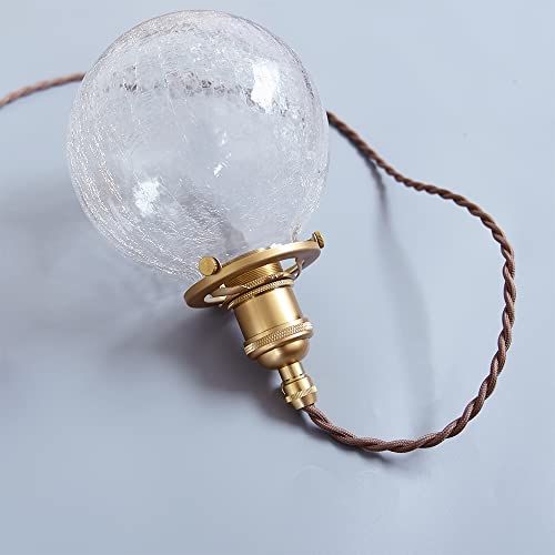 【新品】ペンダントライト ガラス ダイニング 1灯 天井照明 LED照明器具 アンティーク レトロ ヴィンテージ シンプル 真鍮 玄関 トイレ キッチン 食卓 寝室 リビング 階段 ベッドルーム (ダクトレール用, A:クラック型) 94513a73