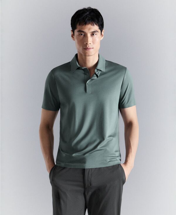 マンゴ メンズ トップス ポロシャツ MANGO Mens Comfort Stretch Button Polo Shirt Forest Green グリーン