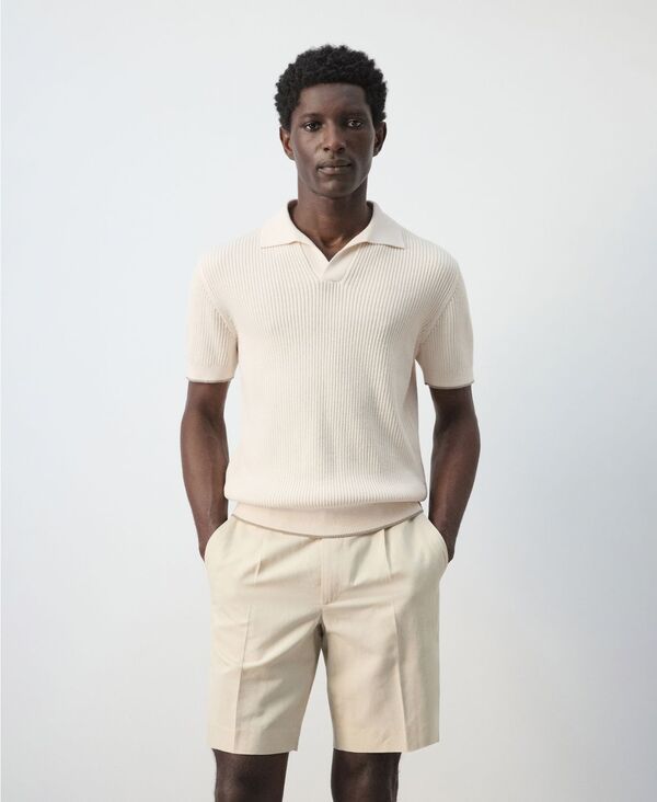 マンゴ メンズ トップス ポロシャツ コントラスト コットン MANGO Mens Contrastrim Cotton Polo Shirt Sand サンド