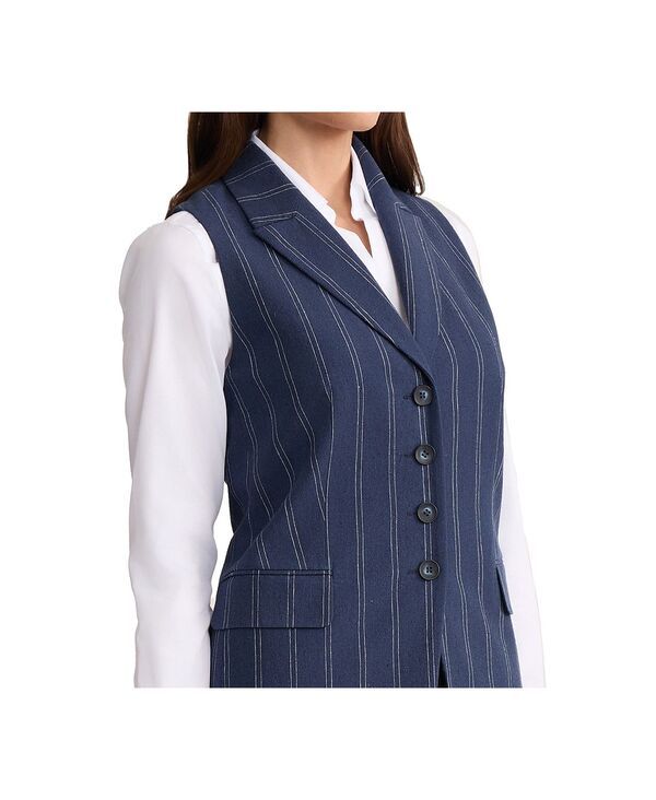 ジョーンズニューヨーク レディース トップス ベスト リネン Jones New York Womens FourButton LinenBlend Peak Lapel Vest Pacific N