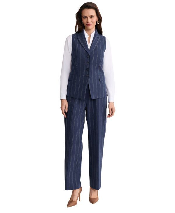 ジョーンズニューヨーク レディース トップス ベスト リネン Jones New York Womens FourButton LinenBlend Peak Lapel Vest Pacific N