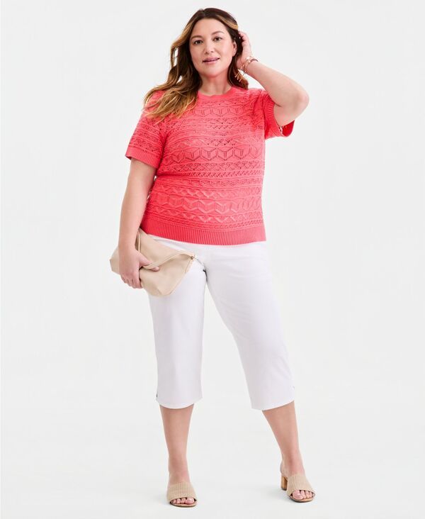 スタイルアンドコー レディース アウター ニット・セーター 半袖 コットン Style Co Womens Cotton Pointelle ShortSleeve Sweater Macys Exc