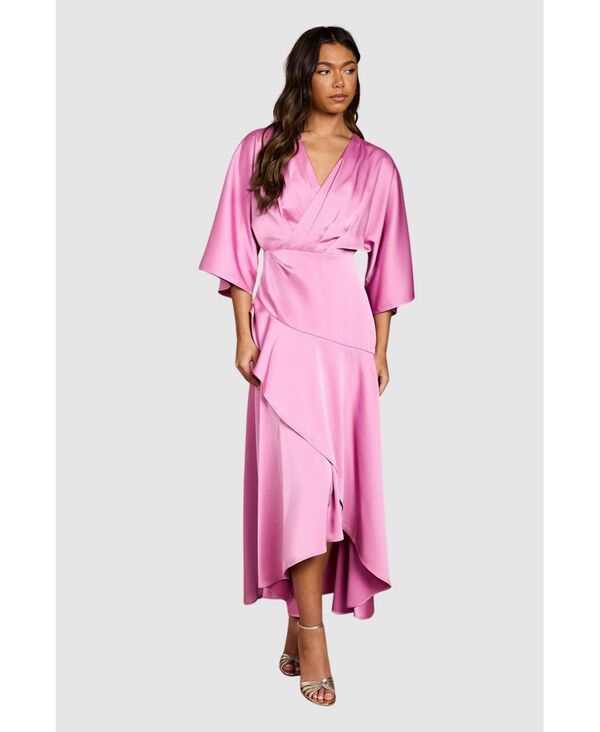 コースト レディース トップス ワンピース クレープ フリル ミディ サテン Coast Womensatin Back Crepe Ruffle Wrap Midi Dress Pink ピンク