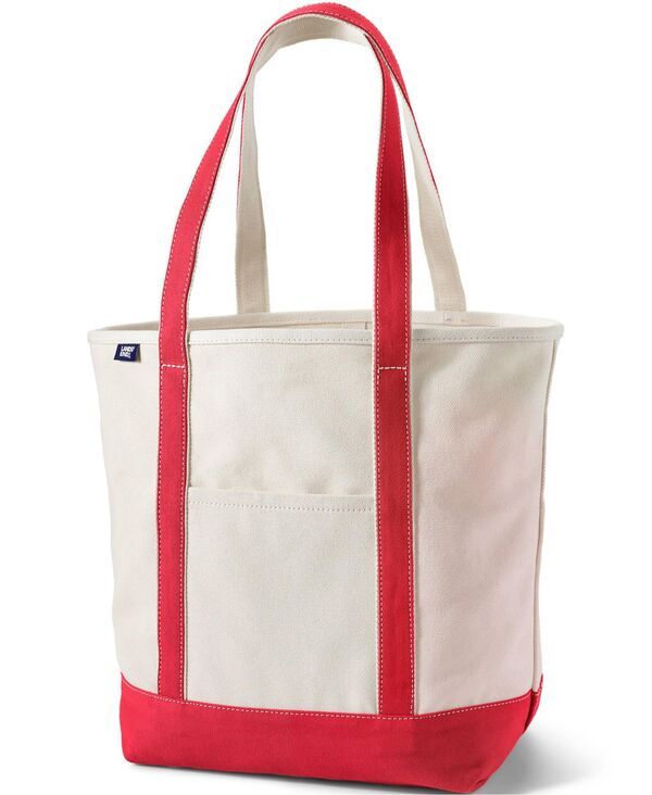ランズエンド レディース バッグ Lands End Extra Large Solid Color 5 Pocket Open Top Long Handle Canvas Tote Bag Nat