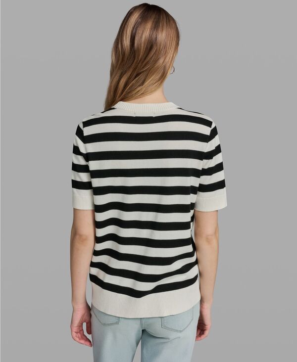 カール ラガーフェルド レディース アウター ニット・セーター クルーネック KARLAGERFELD PARIS Womenstriped Crewneck Sweater WhiteBlack ホ