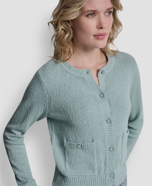 ダナキャランニューヨーク レディース アウター ニット・セーター クルーネック カーディガン DKNY Jeans Womens Crewneck FrontEnamel Button Cardiga