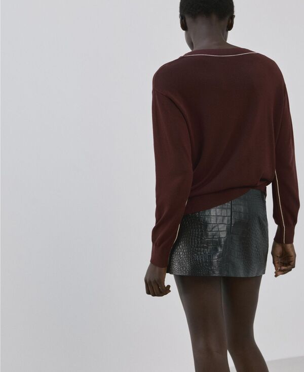 マンゴ レディース アウター ニット・セーター Vネック コントラスト MANGO Womens Contrast Piping VNeck Sweater Dark Brown ブラウン