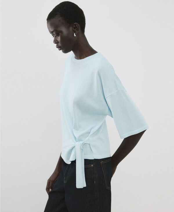 マンゴ レディース アウター ニット・セーター MANGO Womens Bow Knit Sweater Sky Blue ブルー