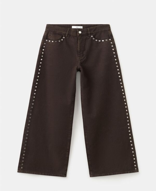 マンゴ レディース ボトムス デニムパンツ ワイドレッグ ジーンズ MANGO Womens Wide Leg Studded Jeans Chocolate チョコレート