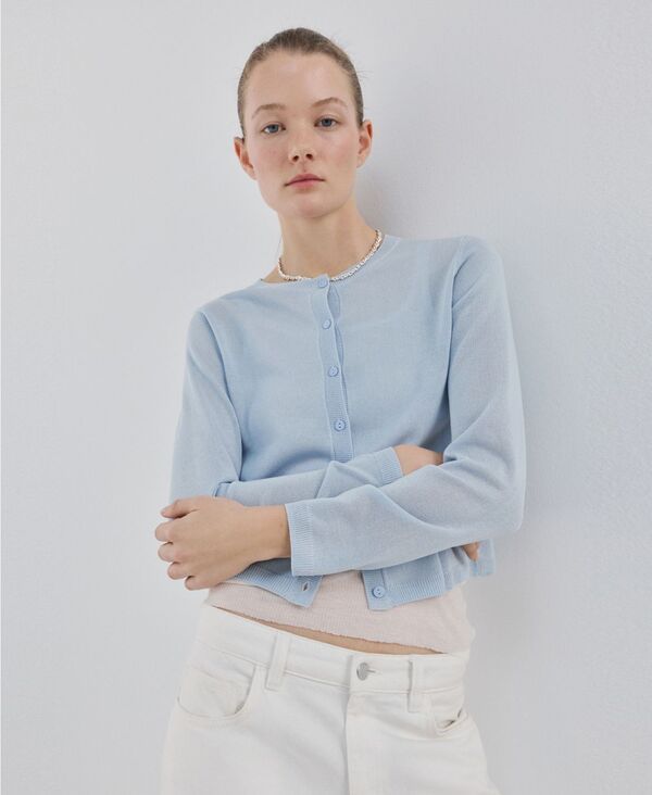 マンゴ レディース アウター ニット・セーター カーディガン MANGO Womens FineKnit StraightFit Cardigan Sky Blue ブルー