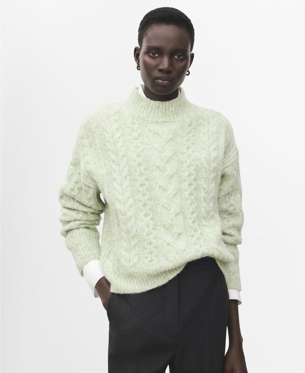 マンゴ レディース アウター ニット・セーター MANGO Womens Perkins Neck Braided Sweater Aqua Green アクア
