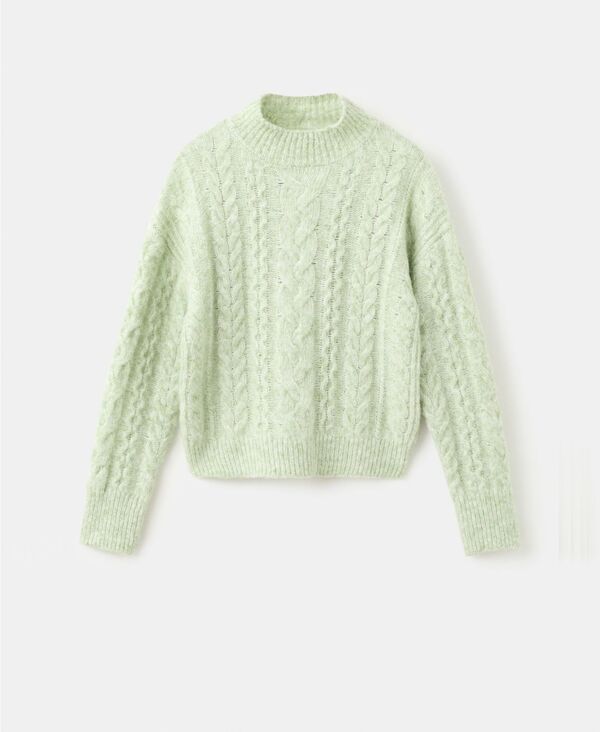 マンゴ レディース アウター ニット・セーター MANGO Womens Perkins Neck Braided Sweater Aqua Green アクア
