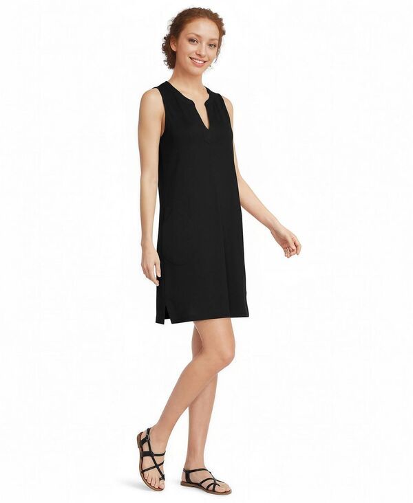 ランズエンド レディース トップス ワンピース トール コットン ジャージー Lands End Womens Tall Cotton Jersey Notch Neck Dress Black ブラ