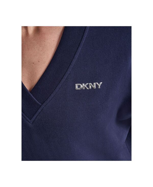 ダナ キャラン ニューヨーク レディース アウター パーカー・スウェット Vネック トール シャツ ロゴ DKNY Sport Womens Metallic Bubble Logo VNeck Sw ダナ キャラン ニューヨーク レディース アウター パーカー・スウェット Vネック トール シャツ ロゴ DKNY Sport Womens Metallic Bubble Logo VNeck Sw
