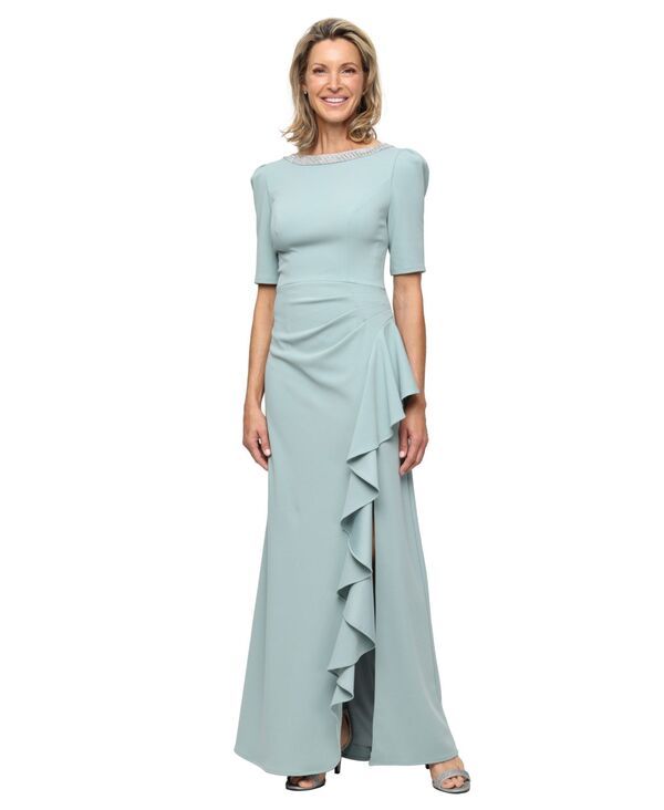 アレックスイブニングス レディース トップス ワンピース フリル Alex Evenings Womens EmbellishedNeck Ruffle Gown Ice Sage セージ