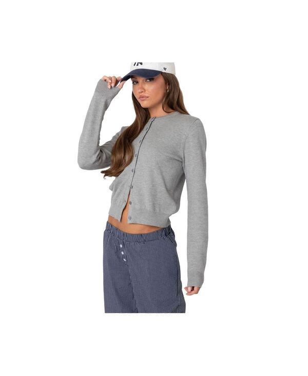 アディクテッド レディース アウター ニット・セーター カーディガン Edikted Womenshlo knitted cardigan Graymelange グレー