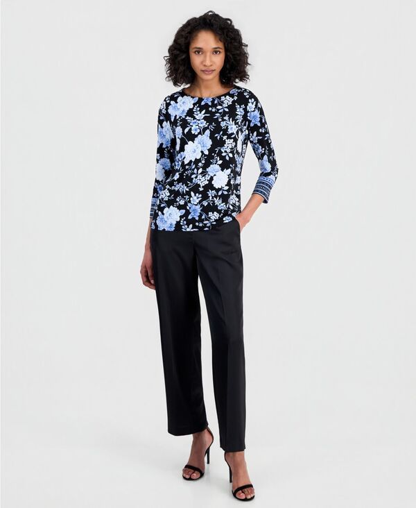 アンクライン レディース アウター ニット・セーター プリント Anne Klein Womens Printed 34Sleeve BoatNeck Top Anne Black Multi ブラッ