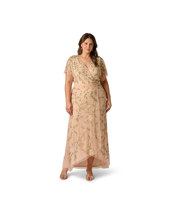 アドリアナ パペル レディース トップス ワンピース メッシュ ミディ Adrianna Papell Womens Bead FlutterSleeve Midi Mesh Dress Blush