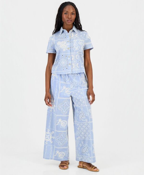 アンドノウディス レディース ボトムス カジュアルパンツ プチ コットン 刺繍 And Now This Petitembroidered Cotton WideLeg Pants Macys Exc