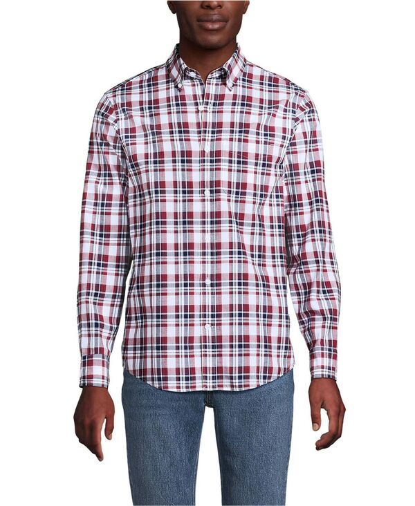 ランズエンド メンズ トップス シャツ トール Lands End Big Tallong Sleeve Madrashirt Burgundy spritz madras バーガンディ