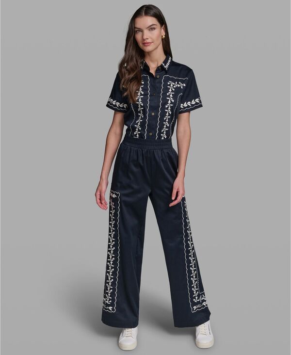 カール ラガーフェルド レディース ボトムス カジュアルパンツ KARLAGERFELD PARIS Womens MidRisembroidery Pants Midnight