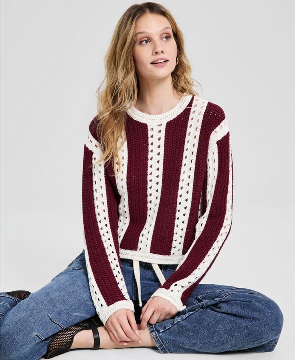 アンドノウディス レディース アウター ニット・セーター クルーネック And Now This Womens Crewneck Stripe Crochet Sweater Macys Exclus アンドノウディス レディース アウター ニット・セーター クルーネック And Now This Womens Crewneck Stripe Crochet Sweater Macys Exclus