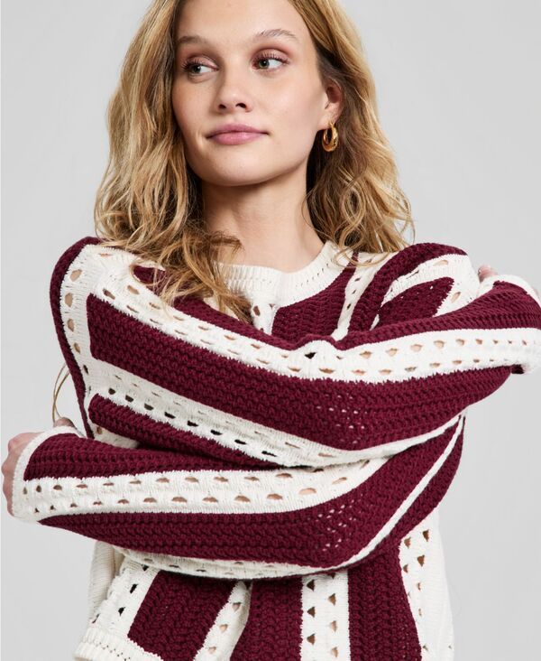アンドノウディス レディース アウター ニット・セーター クルーネック And Now This Womens Crewneck Stripe Crochet Sweater Macys Exclus アンドノウディス レディース アウター ニット・セーター クルーネック And Now This Womens Crewneck Stripe Crochet Sweater Macys Exclus