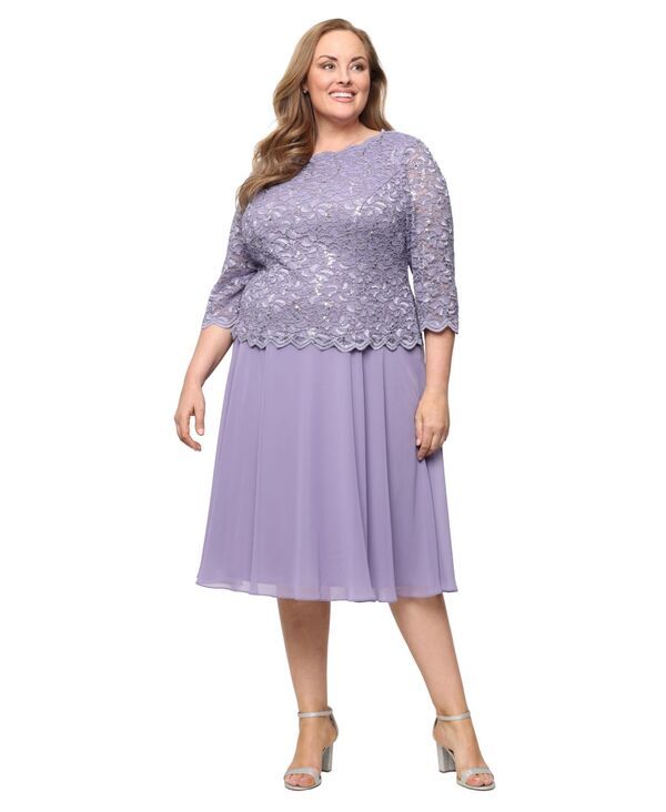 アレックスイブニングス レディース トップス ワンピース A ライン プラスサイズ スパンコール レース Alex Evenings Plusize Sequined Lace ALine Dress
