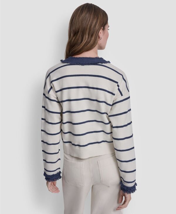 ダナキャランニューヨーク レディース アウター ニット・セーター クルーネック カーディガン DKNY Jeans Womens Crew Neck Striped Cardigan Eggnogin