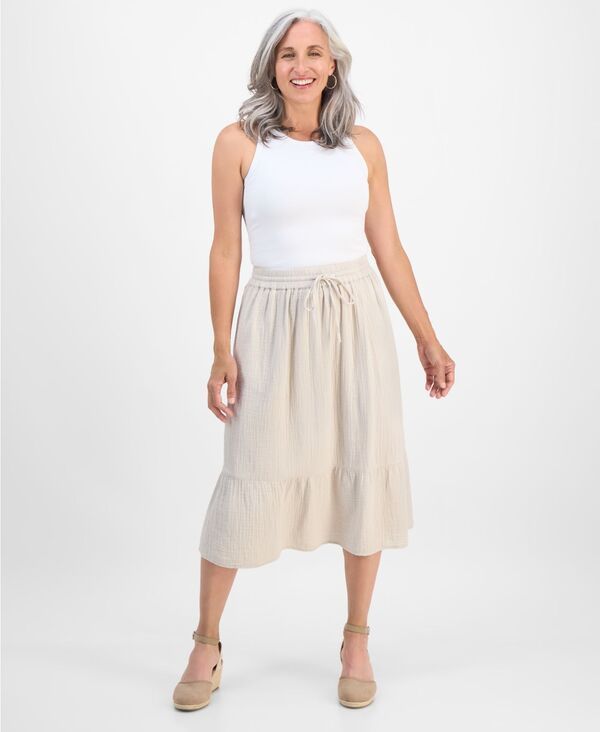 スタイルアンドコー レディース ボトムスカート ティアード プチ ミディ コットン Style Co Petite Cotton Gauze Tiered PullOn Midi Skirt Excl