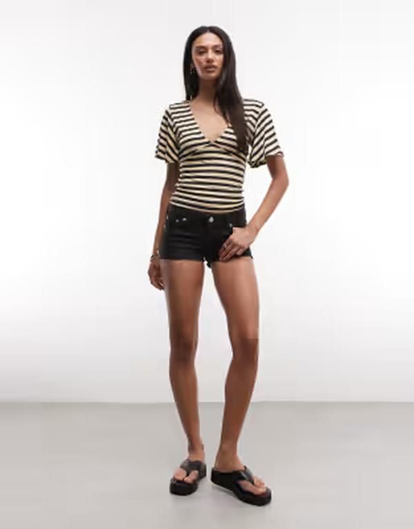 モンキ レディース ボトムス ハーフパンツ・ショーツ ショートパンツ デニム Monki denimicro shorts Ink black ブラック