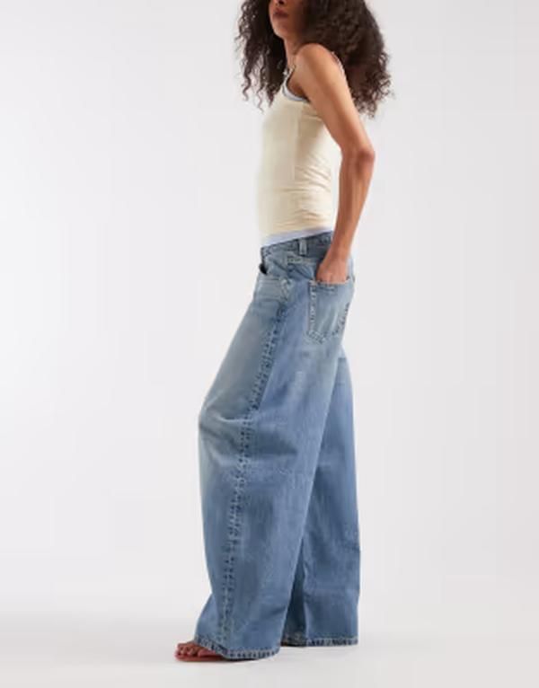 エイソス レディース ボトムス デニムパンツ ジーンズ ASOS DESIGN baggy horseshoe jeans in light mid wash Light mid wash